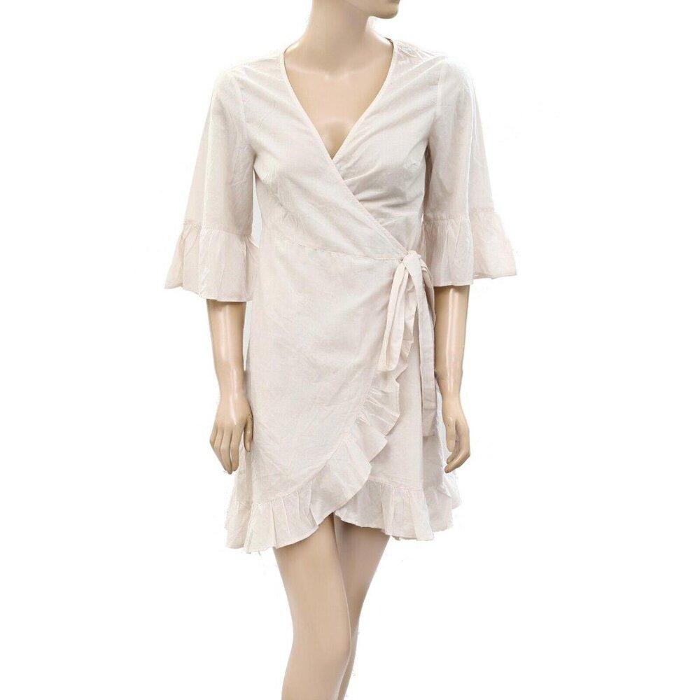 Odd Molly Anthropologie Wrap Solid Ruffle Mini Dress Cotton Resort S-1 261087